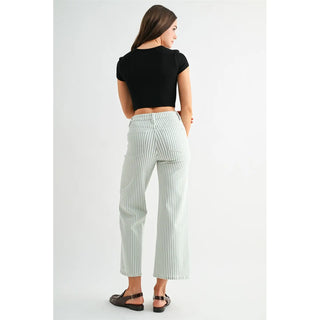 Mica High Rise Wide Leg Cropped Stripe - Sage/White