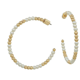 3mm Pearl & Gold 2" Hoop Earring