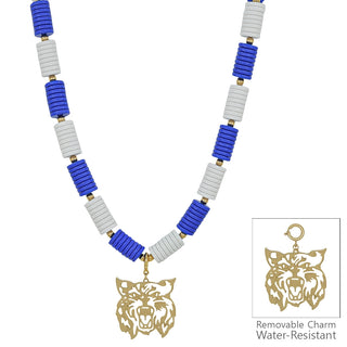 Blue/White Beaded Wildcat Necklace