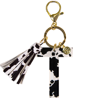 Initial Charm Key Chain Cow Print