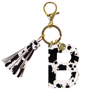 Initial Charm Key Chain Cow Print