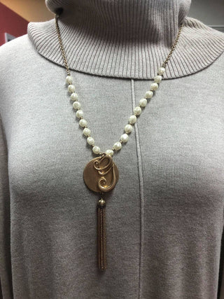 Gold Pearl Initial Necklace