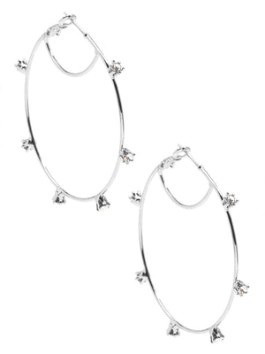 Shiny Metal Large Delicate Hoop W/ Diamond Accents