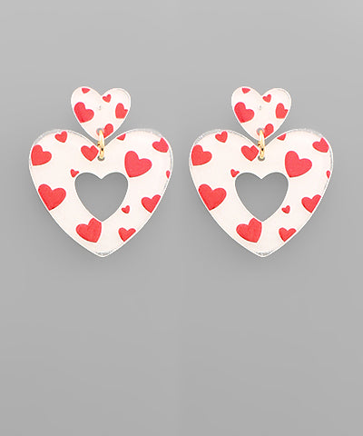 White Heart Print Earrings