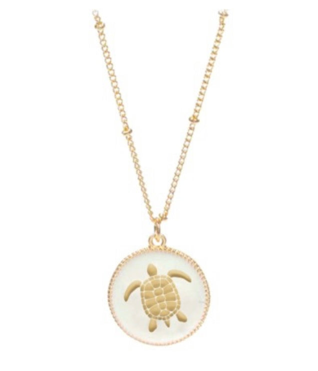 Tropic-Cool White Turtle Necklace