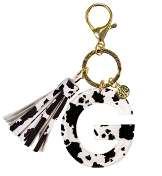 Initial Charm Key Chain Cow Print