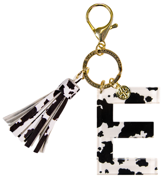 Initial Charm Key Chain Cow Print