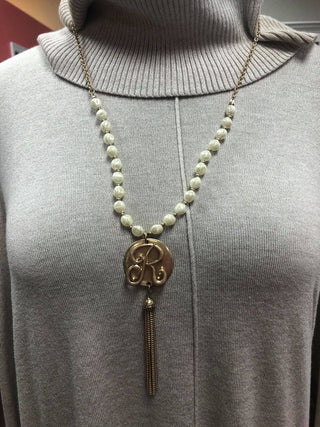 Gold Pearl Initial Necklace