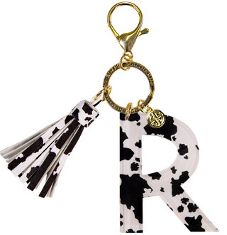 Initial Charm Key Chain Cow Print