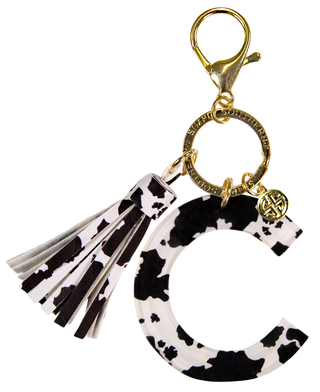 Initial Charm Key Chain Cow Print