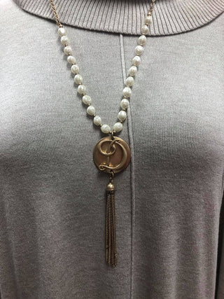 Gold Pearl Initial Necklace