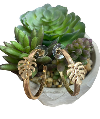 Monstera Leaf Hoop Earrings Worn Gold