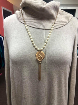 Gold Pearl Initial Necklace