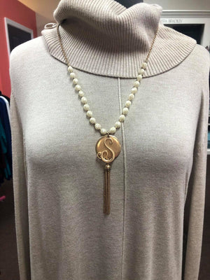 Gold Pearl Initial Necklace