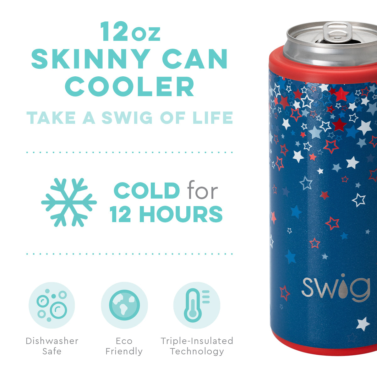 Swig 12OZ Skinny Can Cooler Star Burst