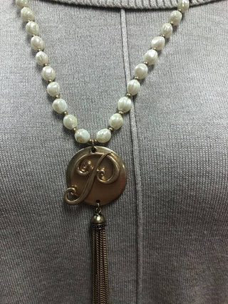 Gold Pearl Initial Necklace