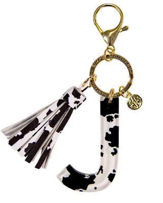 Initial Charm Key Chain Cow Print