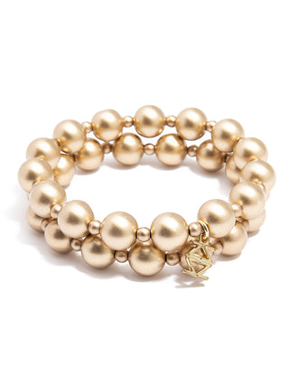 Beaded Metallic Stretch Bracelet Set Gold