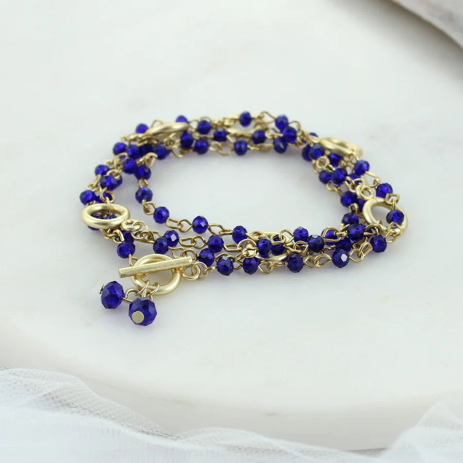 Gold & Blue Gameday Crystal Bead Necklace/Bracelet