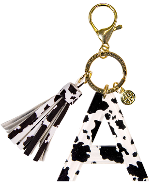 Initial Charm Key Chain Cow Print