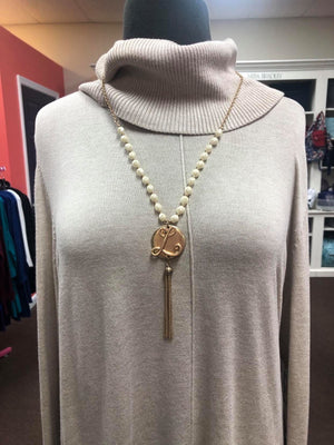 Gold Pearl Initial Necklace