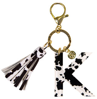 Initial Charm Key Chain Cow Print