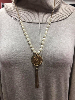 Gold Pearl Initial Necklace