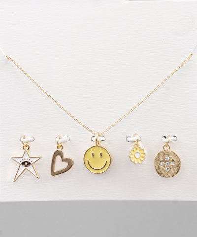 Happy Face & 4 Charm Necklace