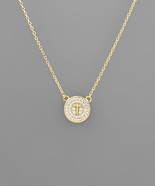 Crystal Disc Initial Necklace