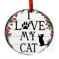 Ceramic Wreath Cat Ornament