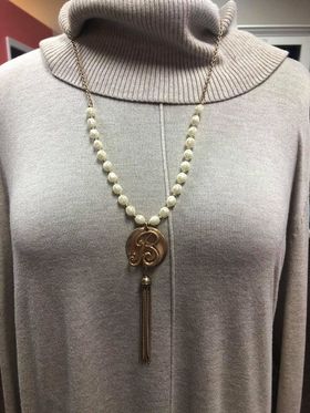 Gold Pearl Initial Necklace