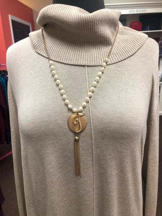 Gold Pearl Initial Necklace